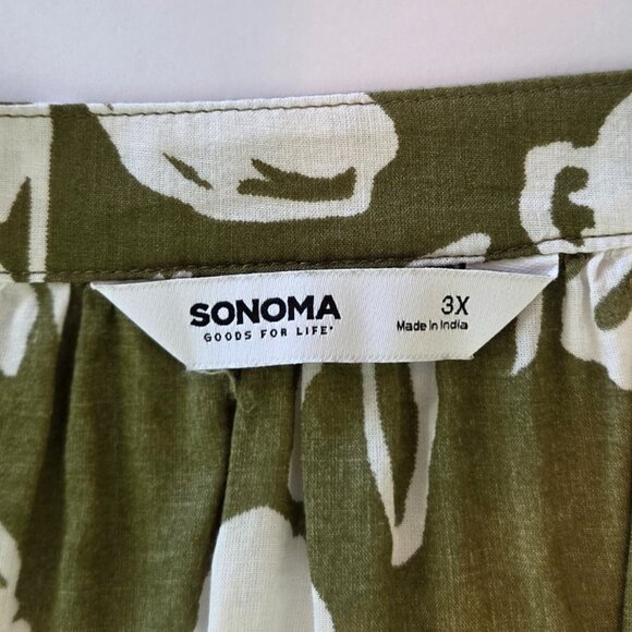 Sonoma Goods for Life Olive Green Floral Henley Top, 3XL, Balloon Sleeves - Picture 10 of 12